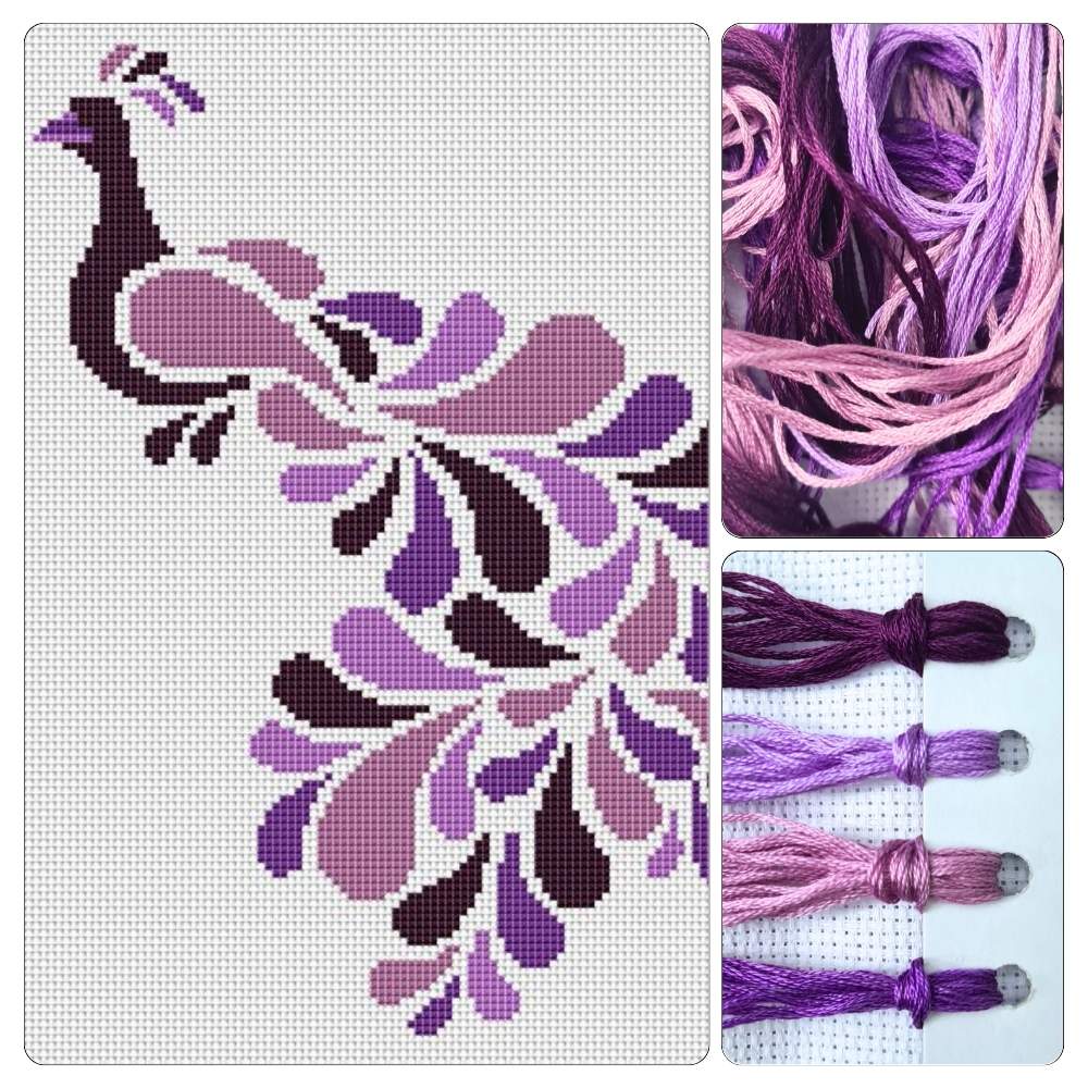 Abstract Peacock in Purple Cross Stitch Kit
