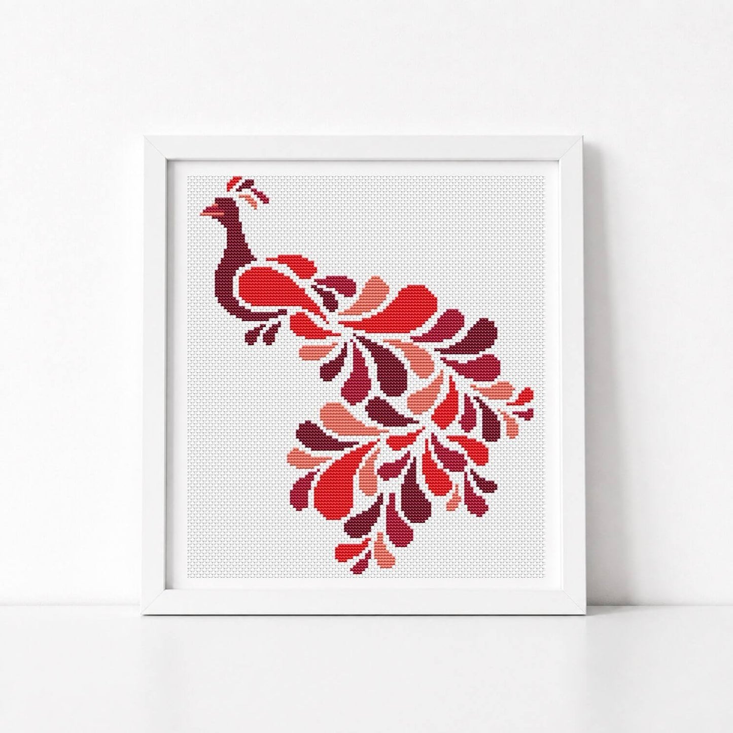 Abstract Peacock in Red Cross Stitch Kit - Mini Cross Stitch Kit - The Art of Stitch