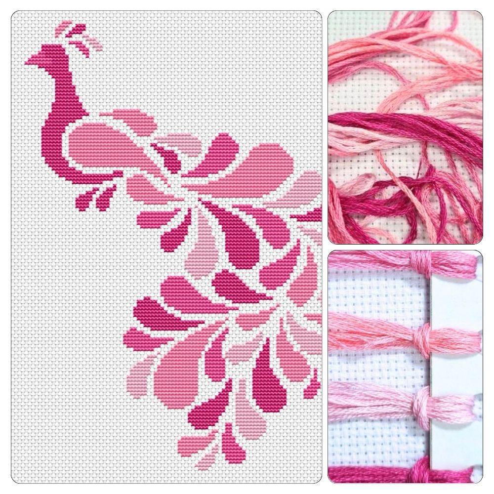 Abstract Peacock in Pink Cross Stitch Kit - Lisa Fischer