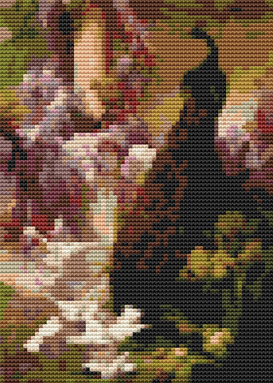 A Peacock and Doves in a Garden Mini Cross Stitch Pattern