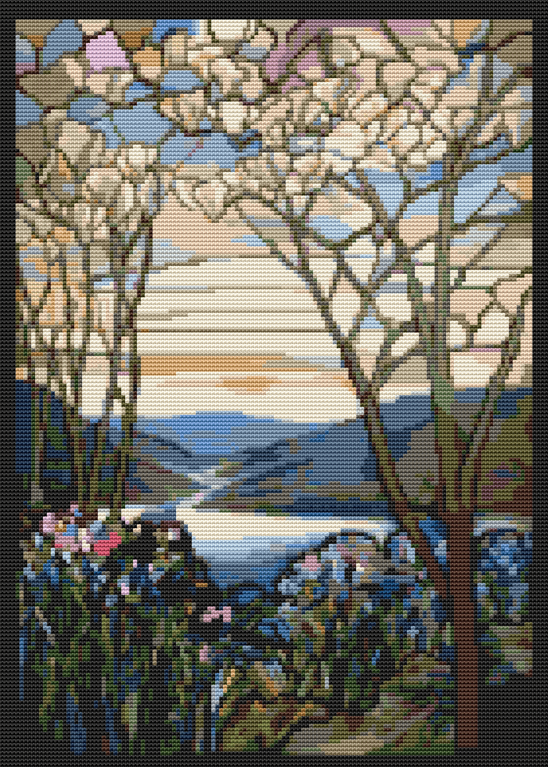 Magnolia and Irises Cross Stitch Pattern by Louis Comfort Tiffany