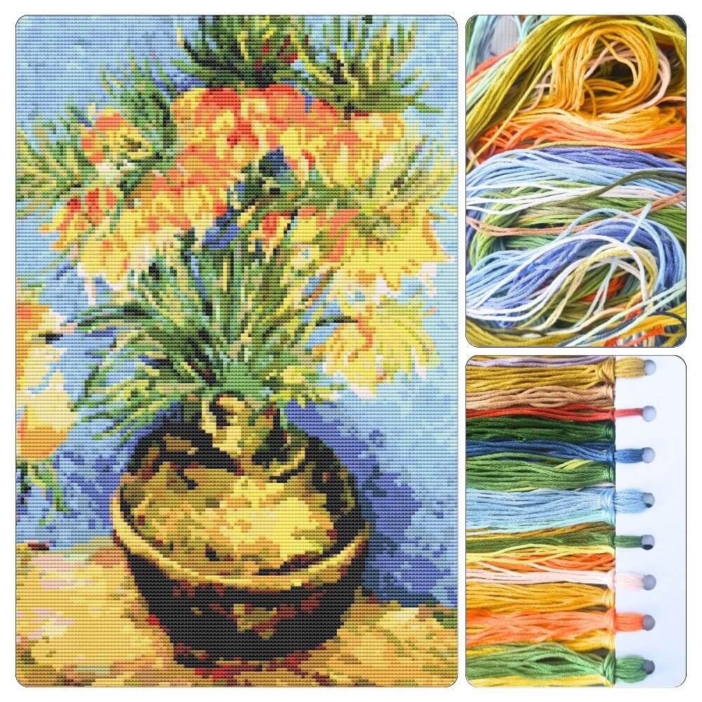 Fritillaries in a Copper Vase Cross Stitch Kit - Premium Cross Stitch Kit - Vincent Van Gogh