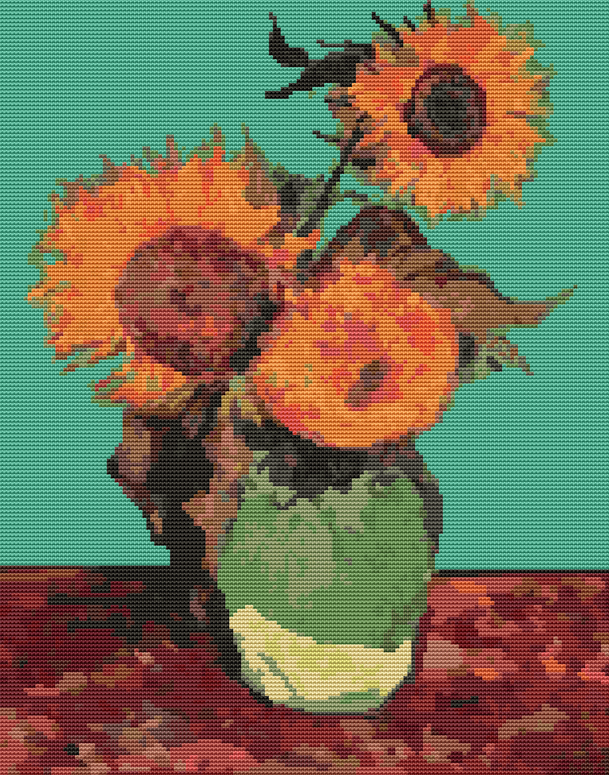 Vase with Three Sunflowers Cross Stitch Kit by Vincent Van Gogh