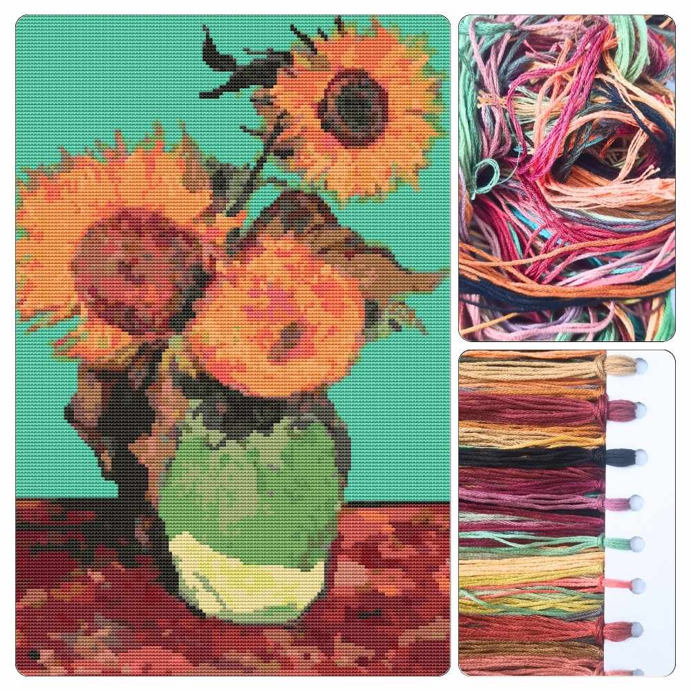 Vase with Three Sunflowers Cross Stitch Kit