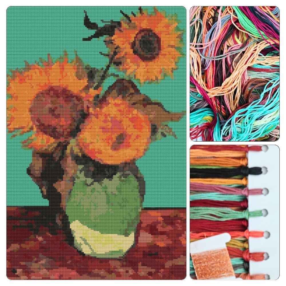 Vase with Three Sunflowers Cross Stitch Kit