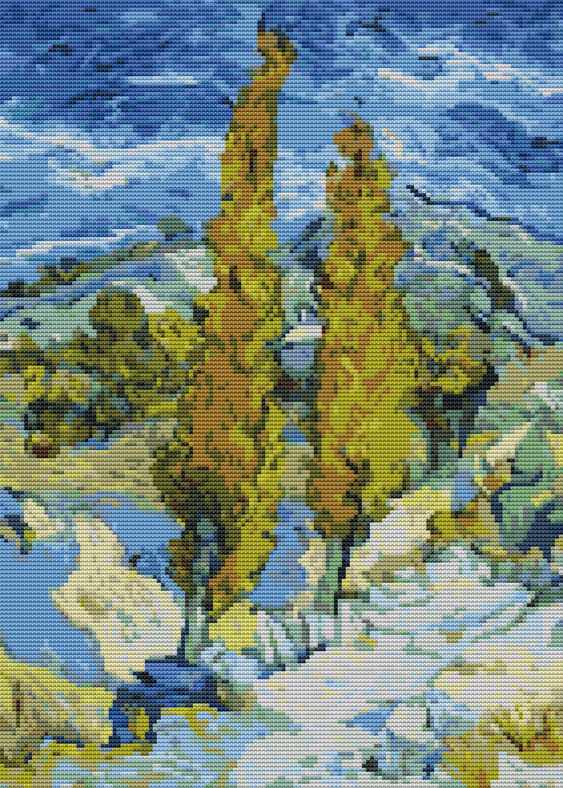 The Poplars at Saint - Rémy Cross Stitch Pattern by Vincent Van Gogh