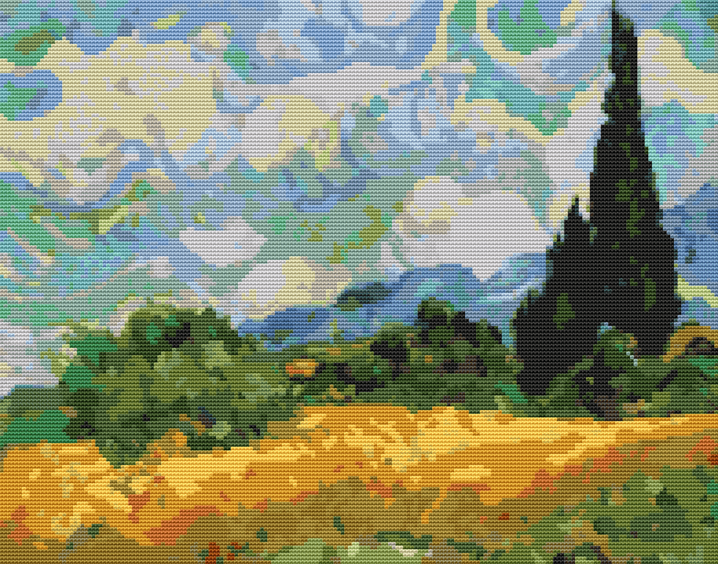 Wheatfield with Cypresses Cross Stitch Kit - Premium Cross Stitch Kit - Vincent Van Gogh