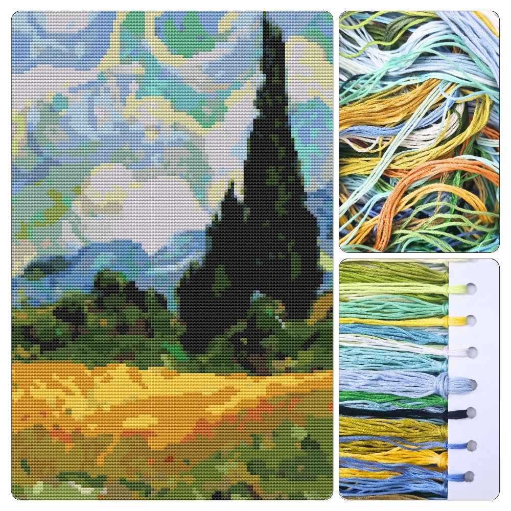 Wheatfield with Cypresses Cross Stitch Kit