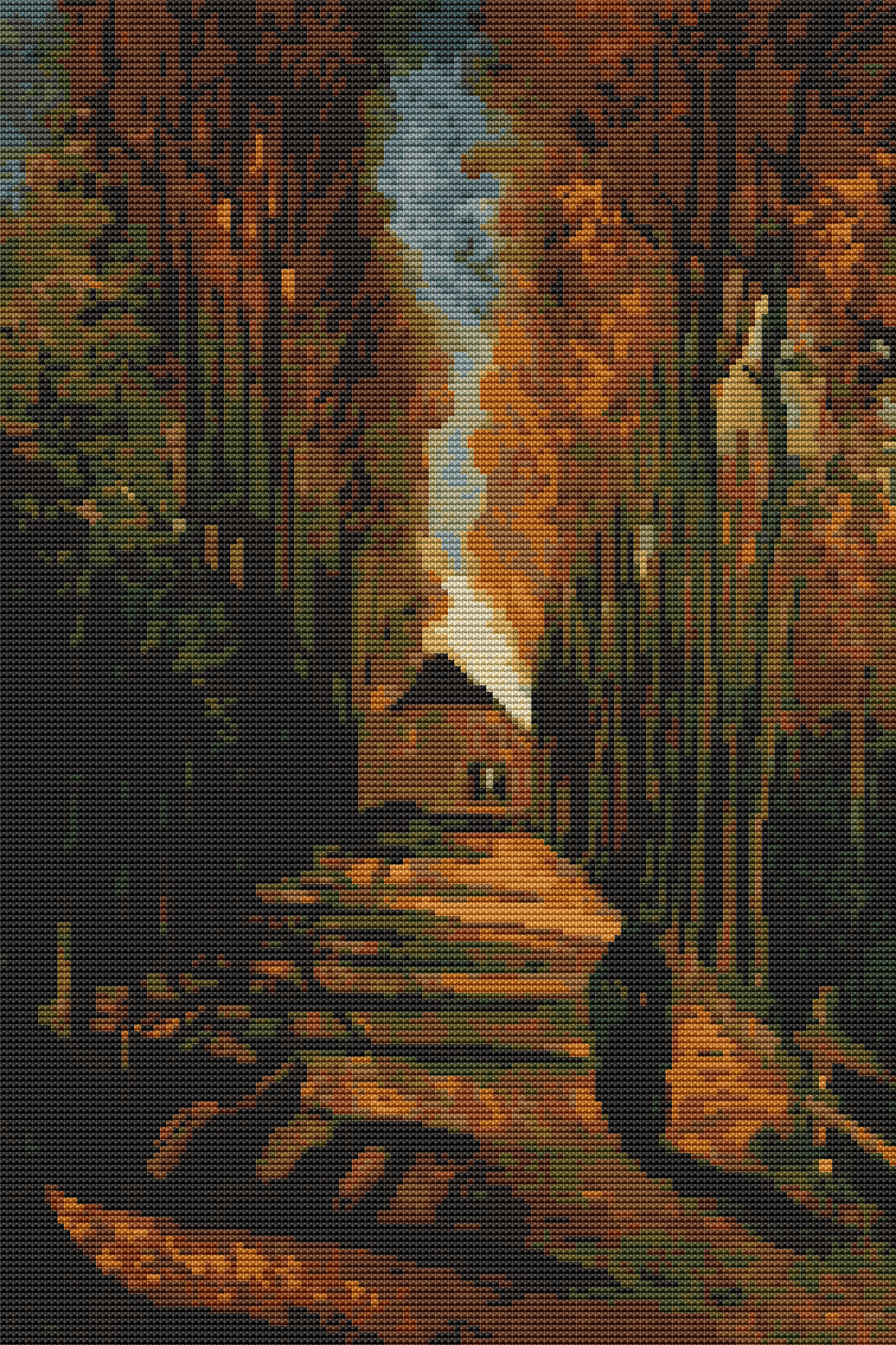 Avenue of Poplars at Sunset Cross Stitch Pattern by Vincent Van Gogh