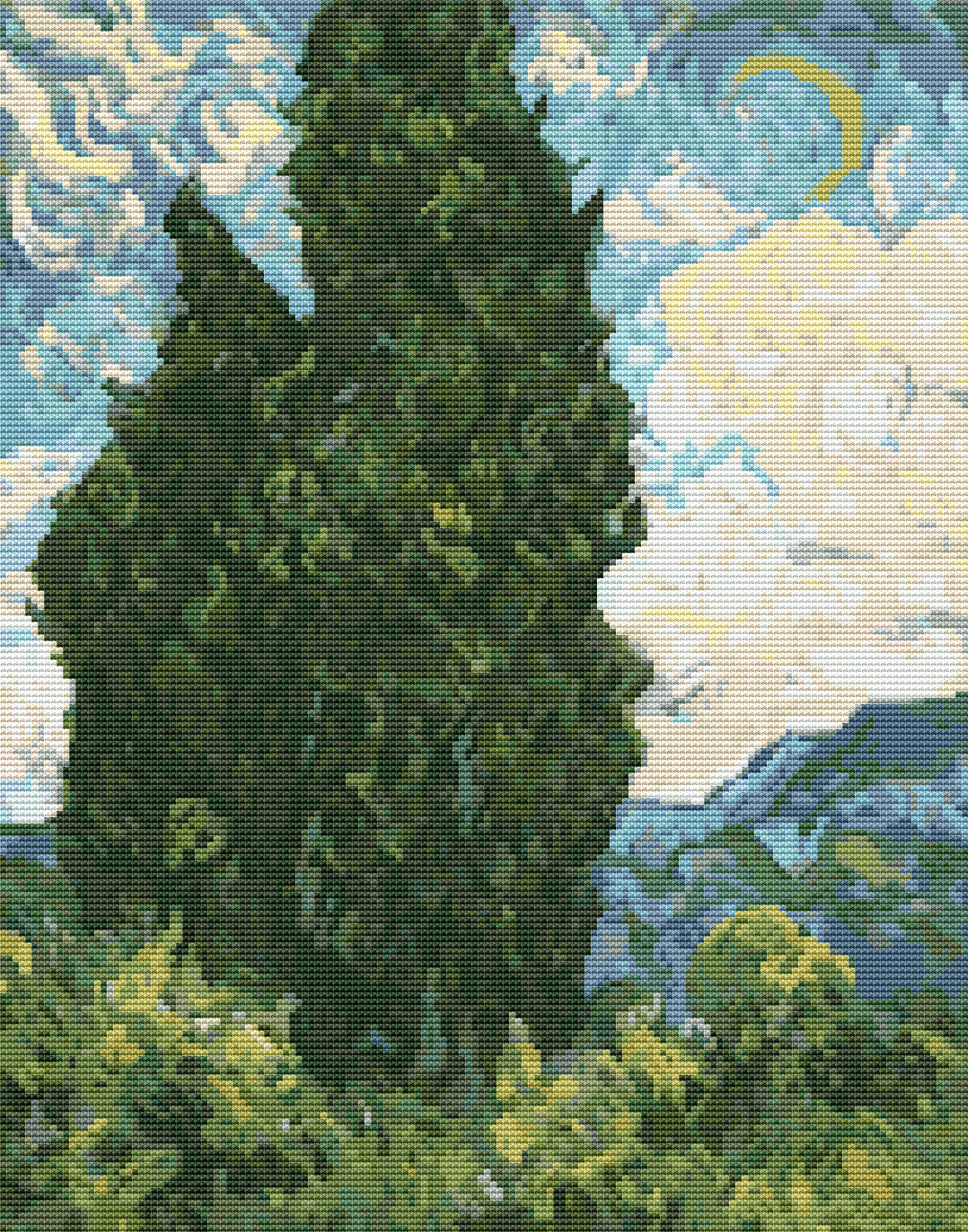 Cypresses Cross Stitch Kit by Vincent Van Gogh