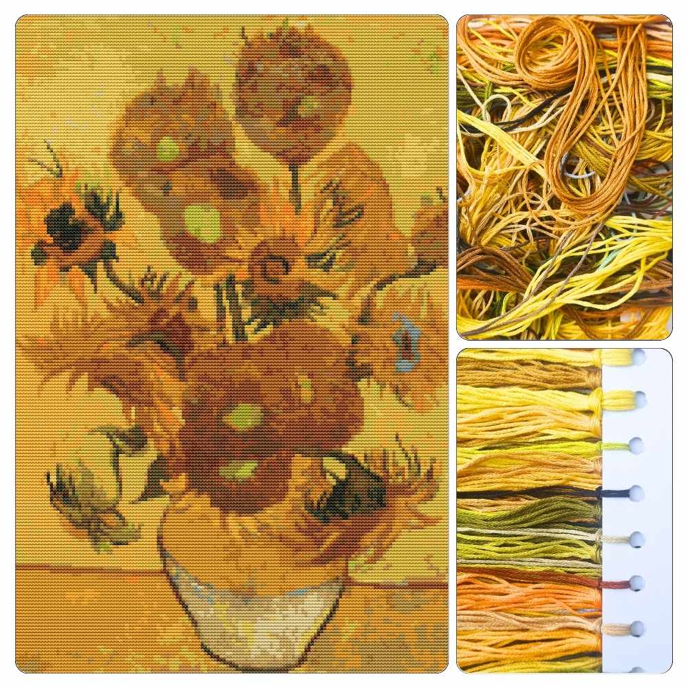 Still Life Vase with Fifteen Sunflowers Cross Stitch Kit