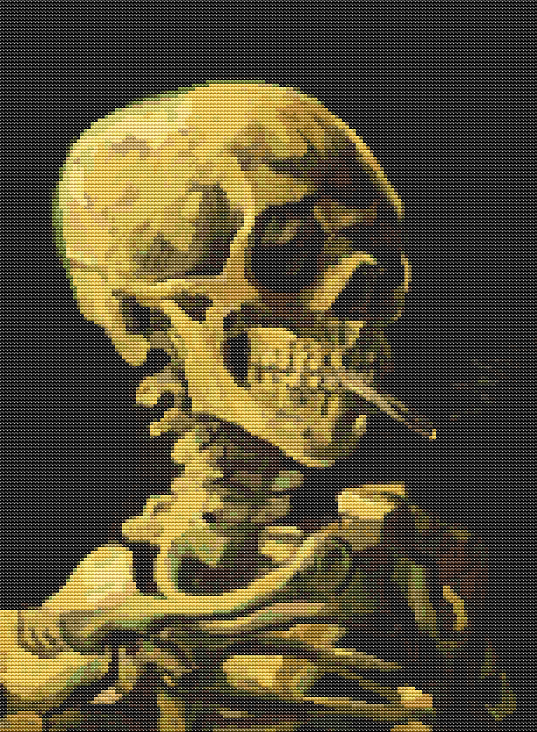Skull with Burning Cigarette Cross Stitch Pattern by Vincent van Gogh