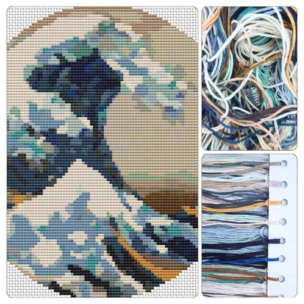 The Great Wave off Kanagawa Circular Cross Stitch Kit