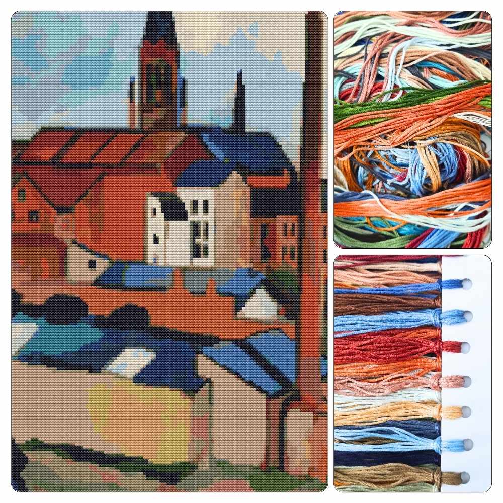 St. Mary's with Houses and Chimney Cross Stitch Kit