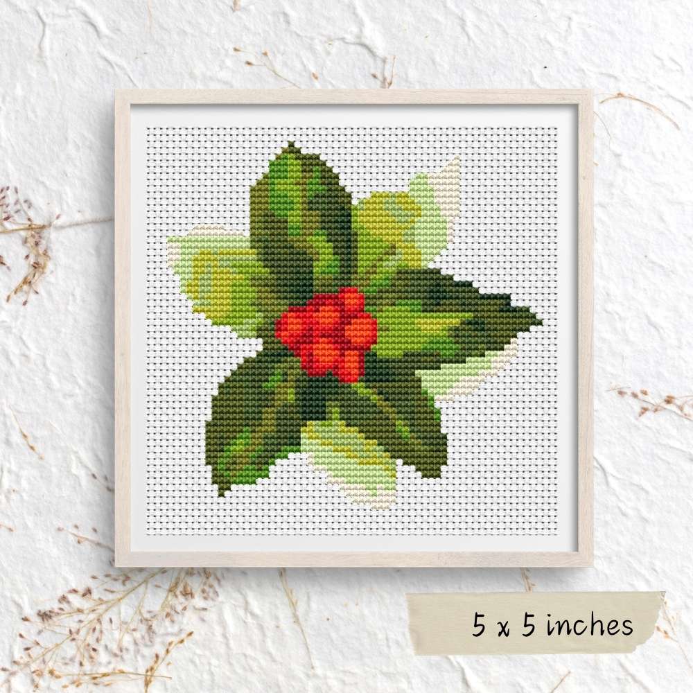 Christmas Holly Mini Cross Stitch Pattern