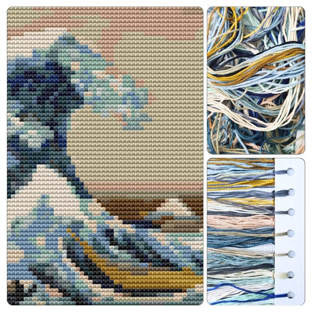 The Great Wave off Kanagawa Mini Cross Stitch Kit
