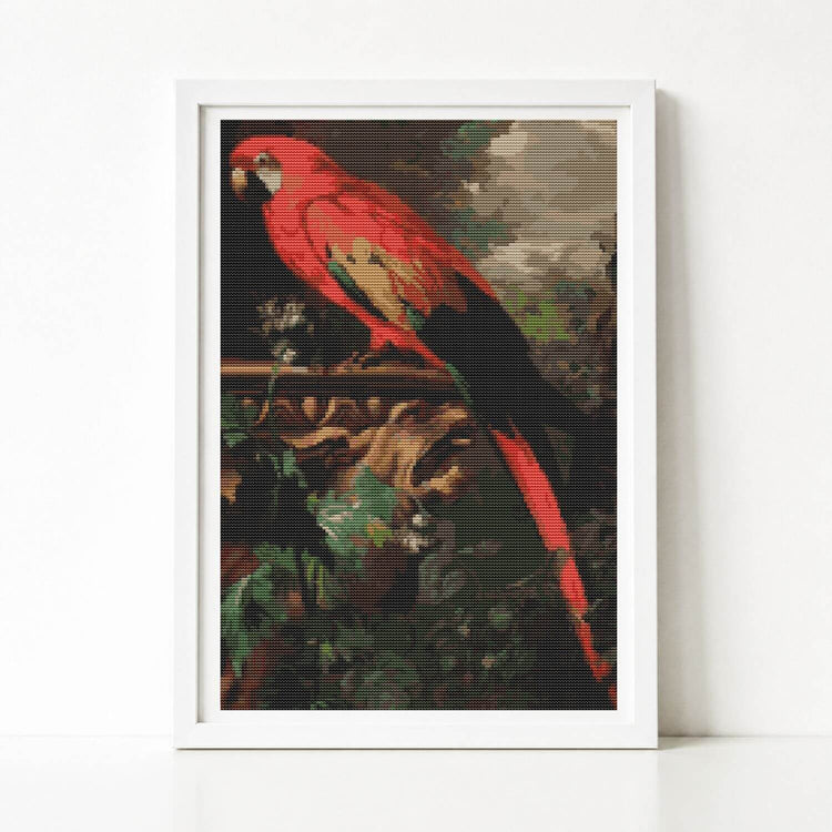 A Scarlet Macaw in a Landscape Cross Stitch Kit - Premium Cross Stitch Kit - Jakob Bogdany