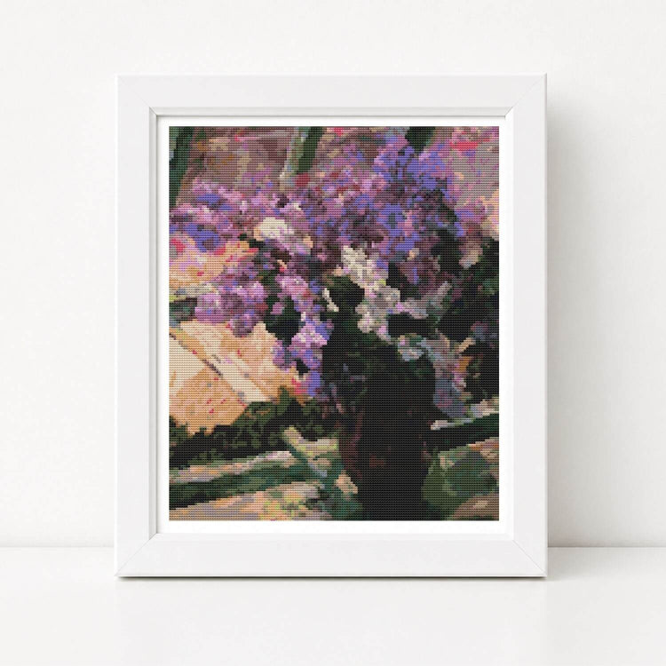 Lilacs in a Window Cross Stitch Pattern - Premium Cross Stitch Pattern - Mary Cassatt