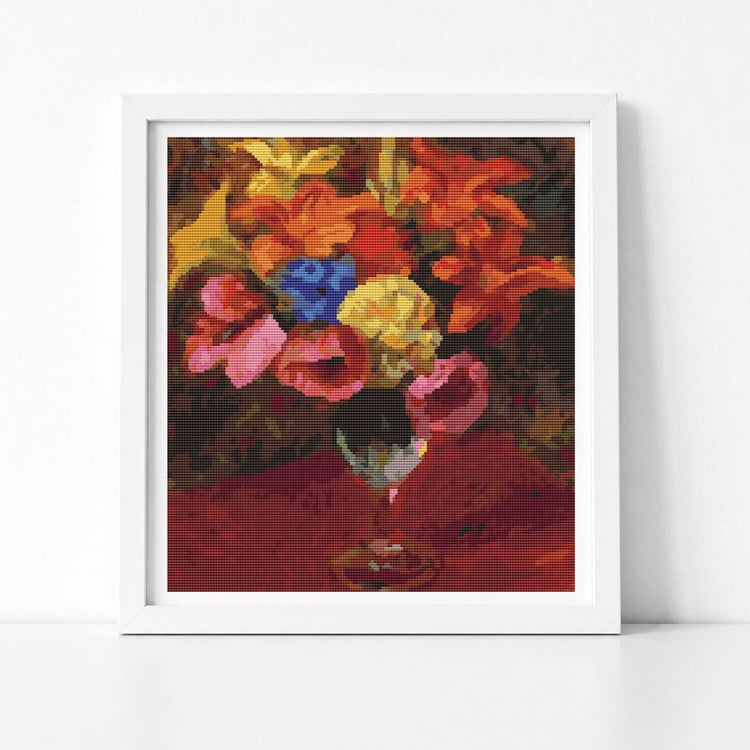 Poppies, Lilies and Blue Flowers Cross Stitch Kit - Premium Cross Stitch Kit - William James Glackens