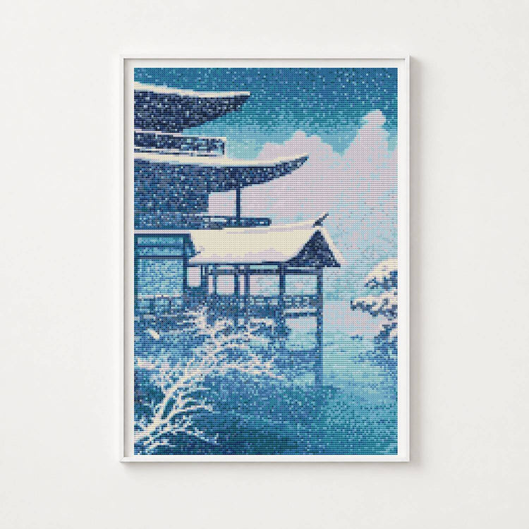 Snow on Lake Cross Stitch Kit - Premium Cross Stitch Kit - Kawase Hasui