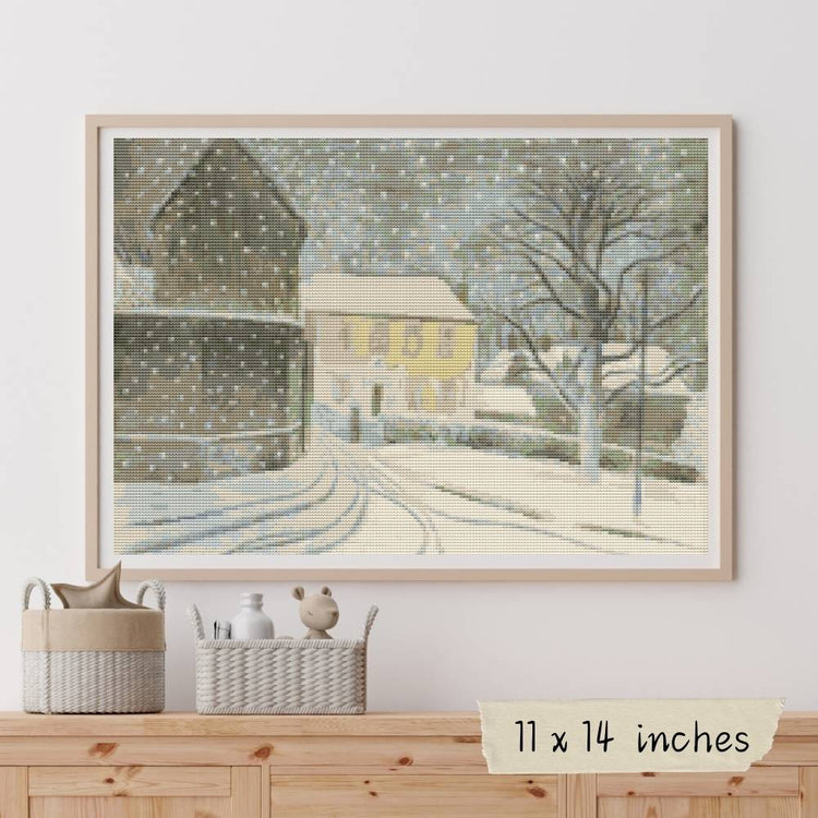 Halstead Road in Snow Cross Stitch Kit - Premium Cross Stitch Kit - Eric Ravilious