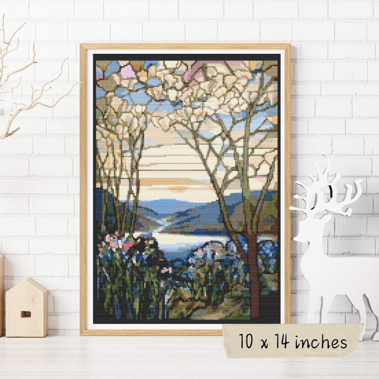 Magnolia and Irises Cross Stitch Kit - Premium Cross Stitch Kit - Louis Comfort Tiffany