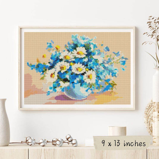 Daisies in a Sea of Blue Cross Stitch Pattern by The Art of Stitch
