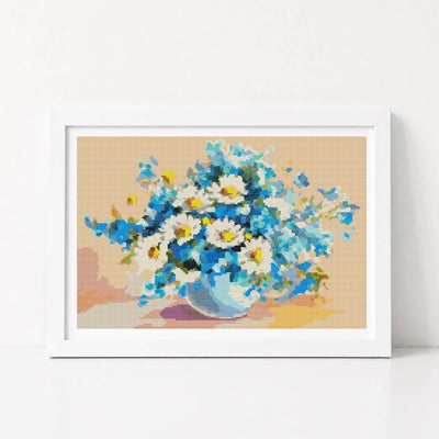 Daisies in a Sea of Blue Cross Stitch Pattern