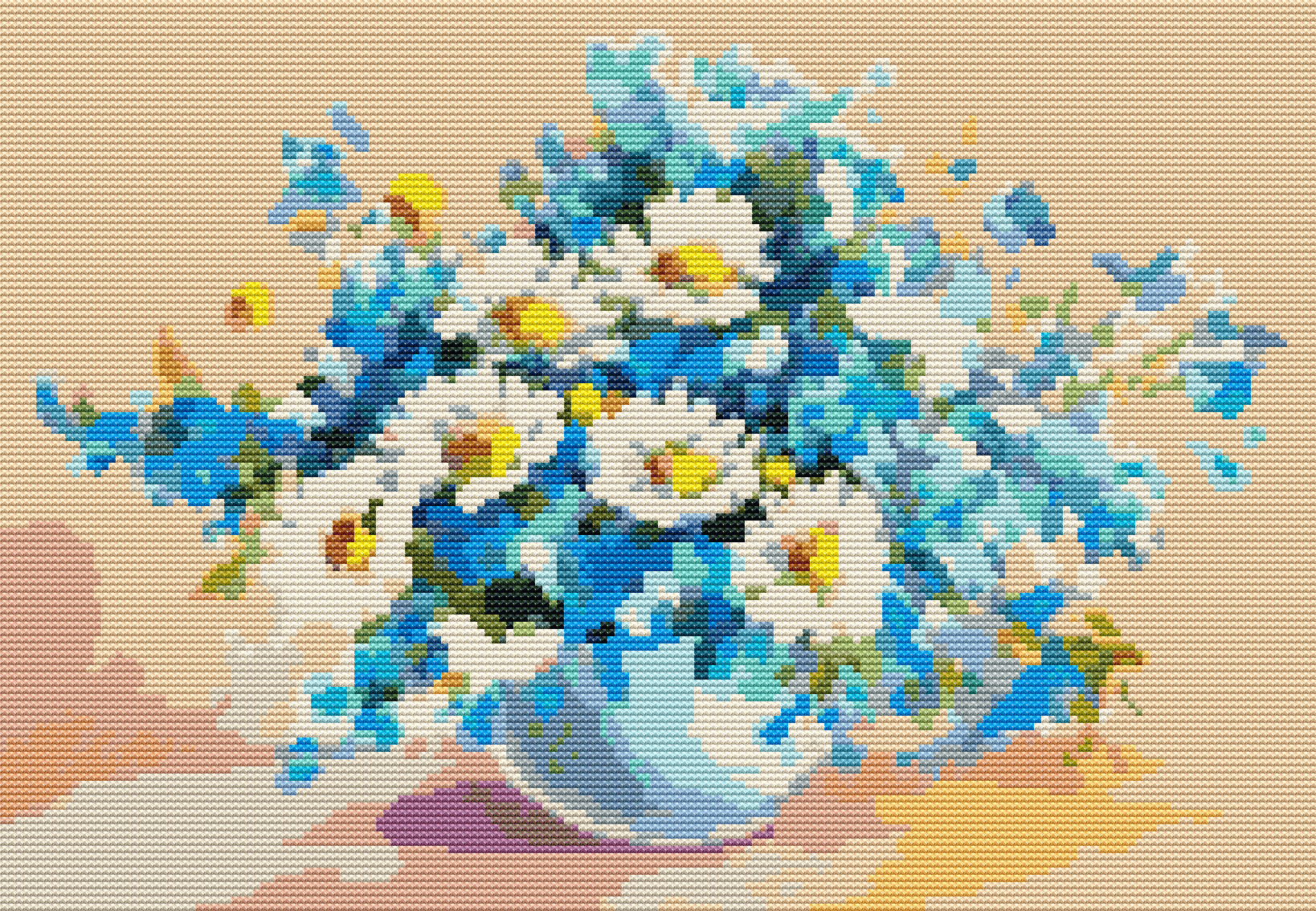 Daisies in a Sea of Blue Cross Stitch Pattern by The Art of Stitch