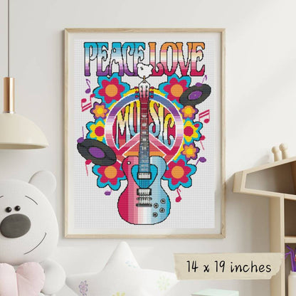 Peace, Love and Music Cross Stitch Pattern