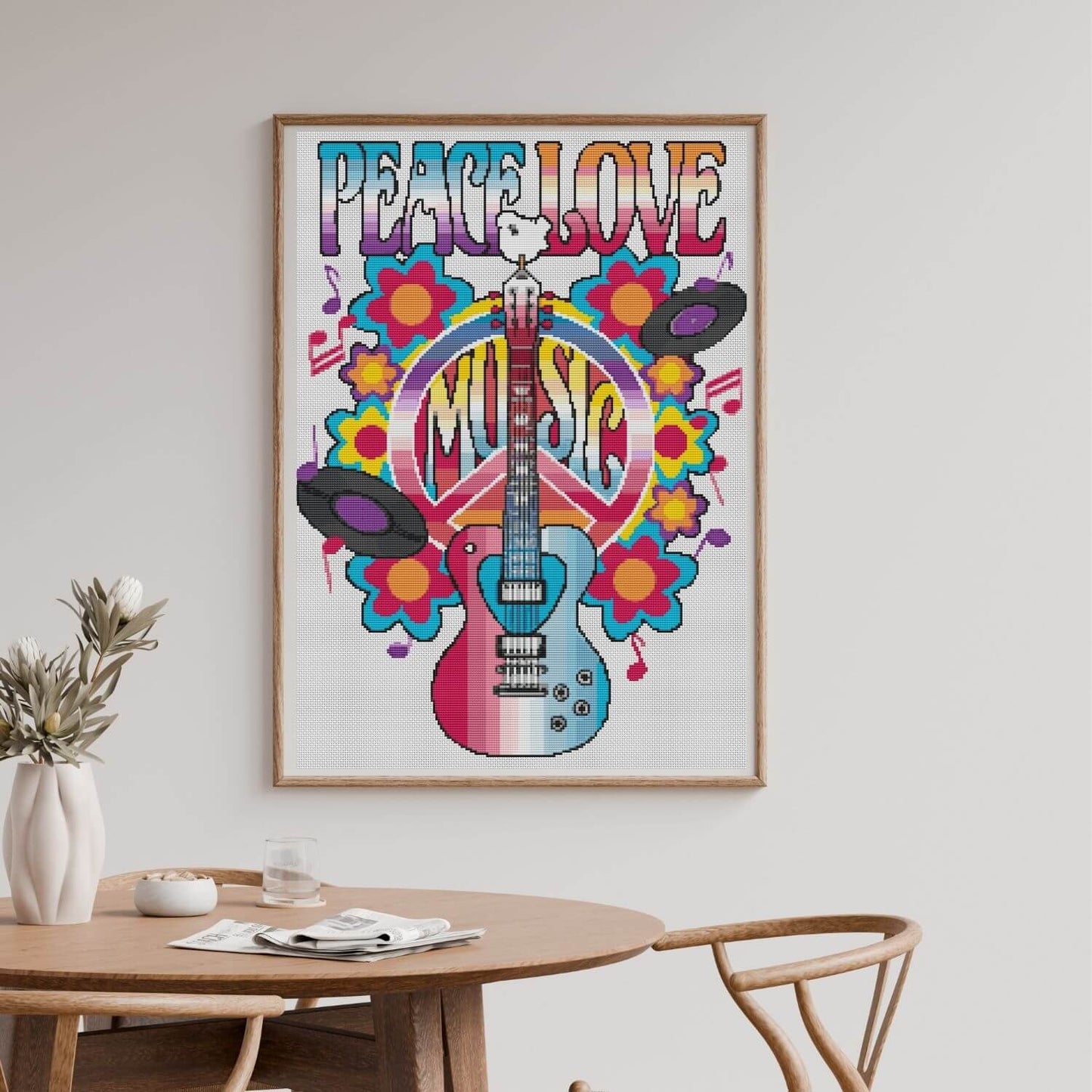 Peace, Love and Music Cross Stitch Pattern - Premium Cross Stitch Pattern - The Art of Stitch