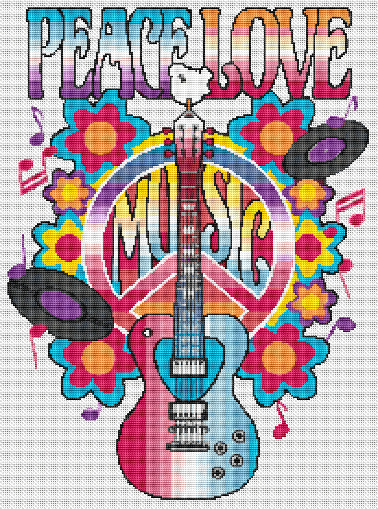 Peace, Love and Music Cross Stitch Kit | The Art of Stitch