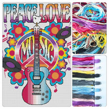 Peace, Love and Music Cross Stitch Kit - Premium Cross Stitch Kit - The Art of Stitch