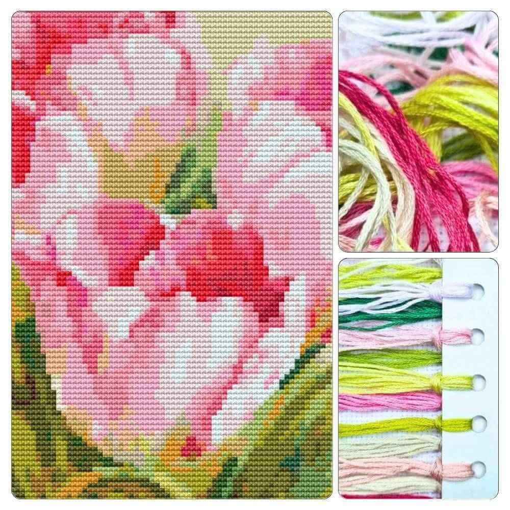 Pink Tulips Cross Stitch Kit - Premium Cross Stitch Kit - The Art of Stitch