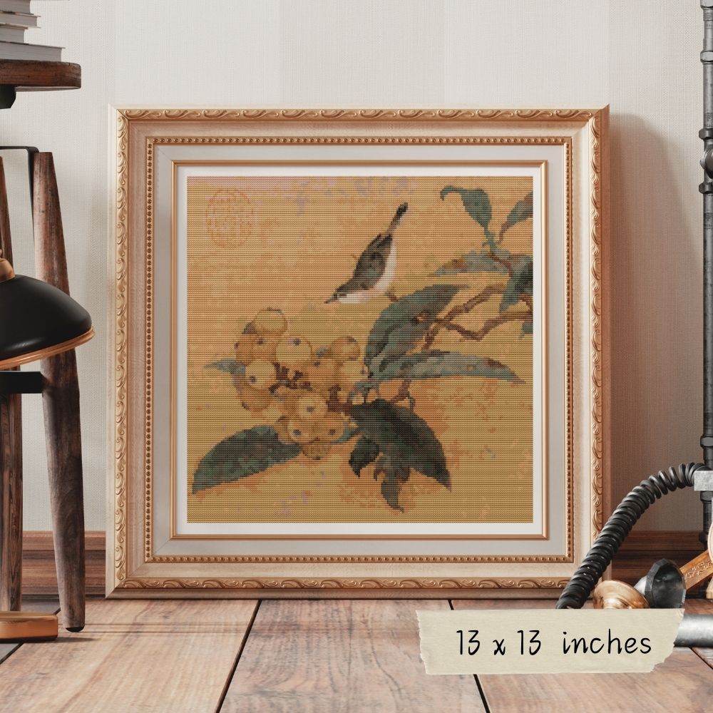 Loquats and Mountain Bird Cross Stitch Pattern by The Art of Stitch