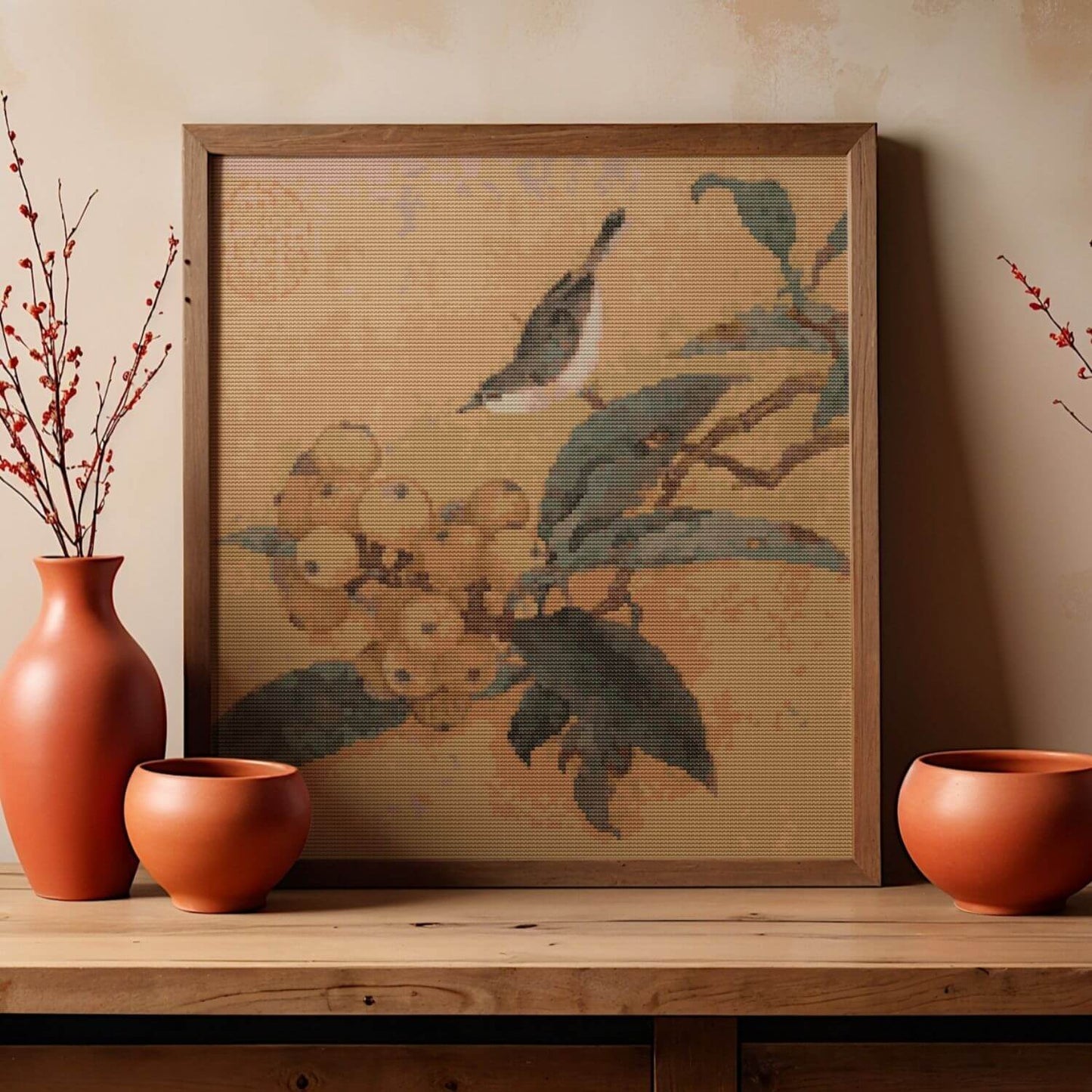 Loquats and Mountain Bird Cross Stitch Pattern - Premium Cross Stitch Pattern - The Art of Stitch