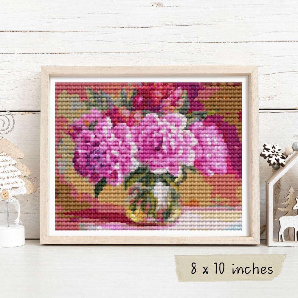 Pink Peonies in a Vase Cross Stitch Pattern