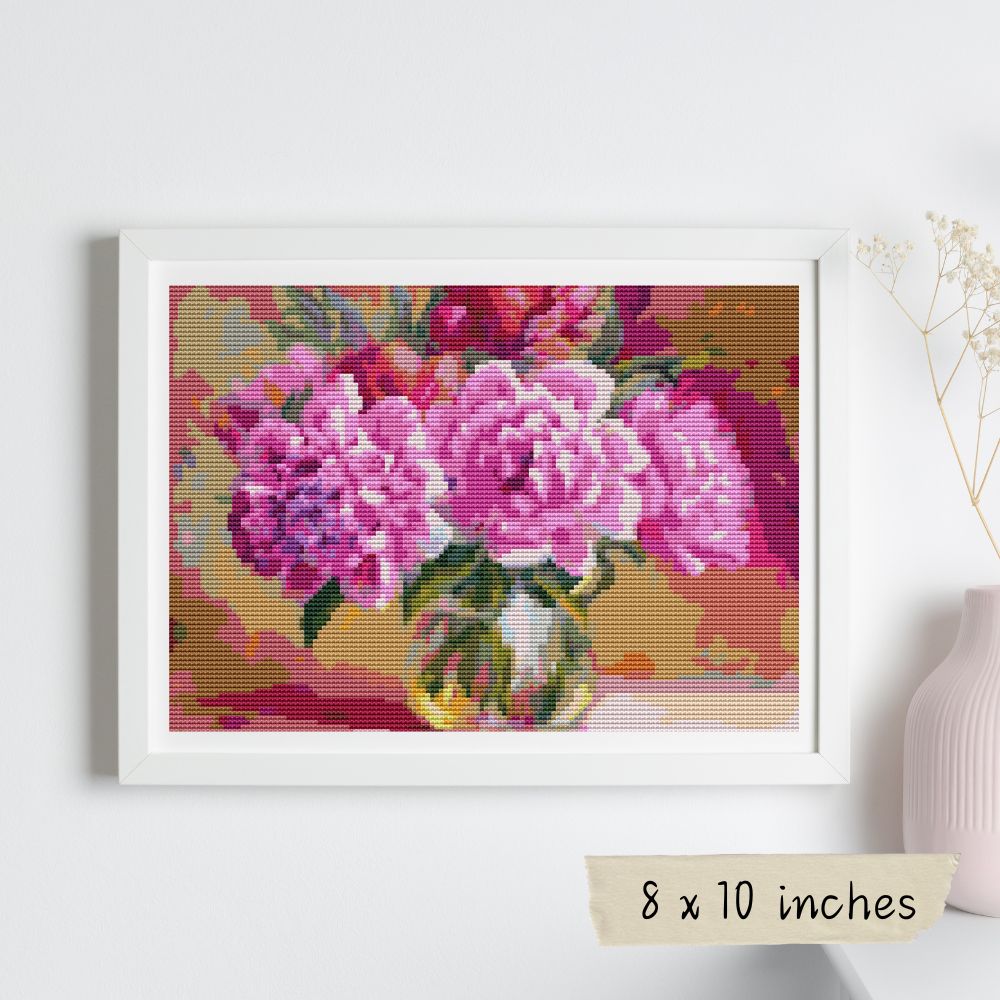 Pink Peonies in a Vase Cross Stitch Kit | The Art of Stitch