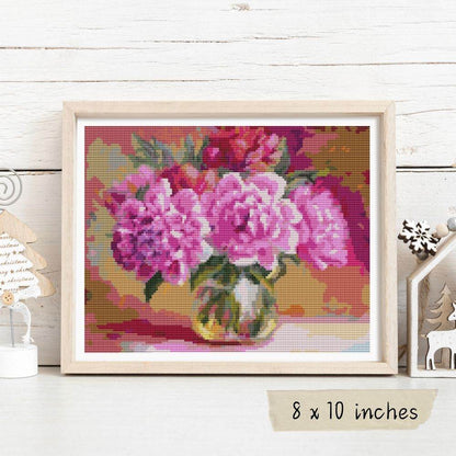 Pink Peonies in a Vase Cross Stitch Pattern by The Art of Stitch