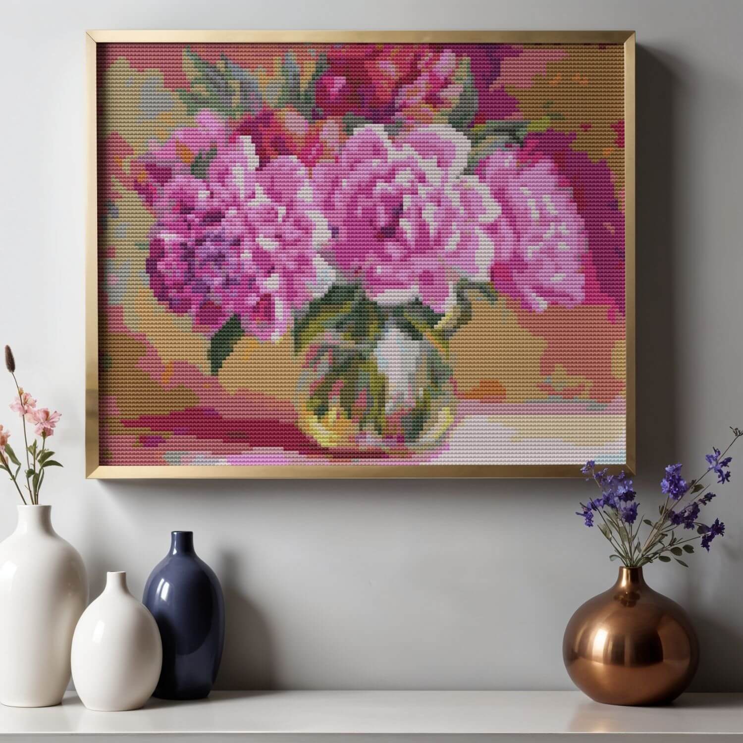 Pink Peonies in a Vase Cross Stitch Pattern - Premium Cross Stitch Pattern - The Art of Stitch