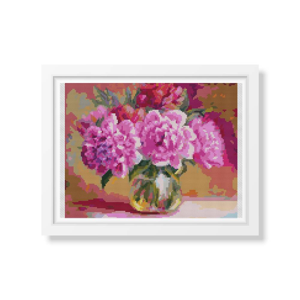 Pink Peonies in a Vase Cross Stitch Pattern | The Art of Stitch