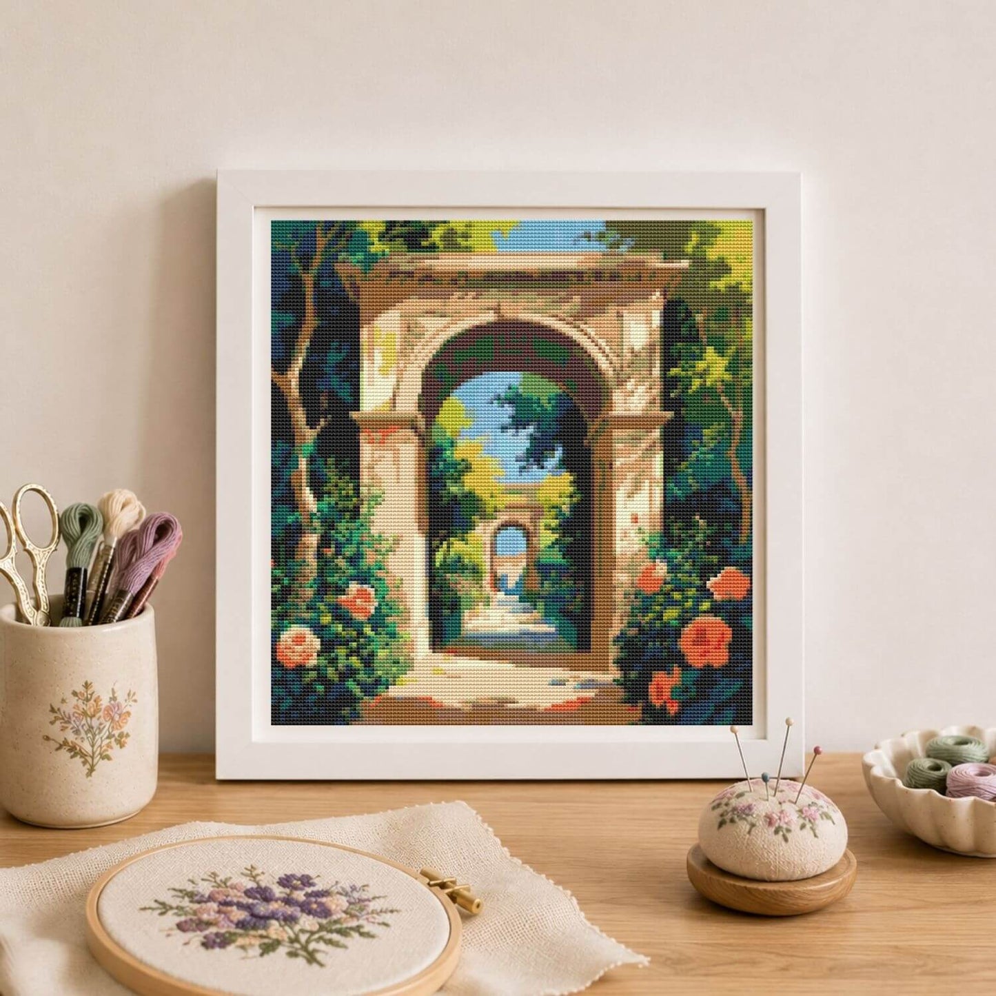 Through the Garden Arch Cross Stitch Pattern - Premium Cross Stitch Pattern - The Art of Stitch