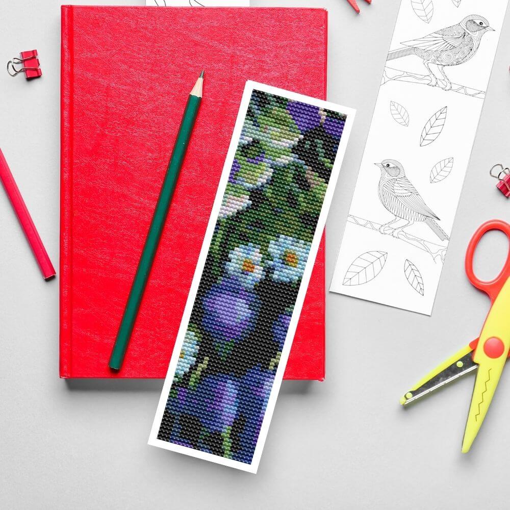 Bouquet of Purple Flowers Bookmark Cross Stitch Kit
