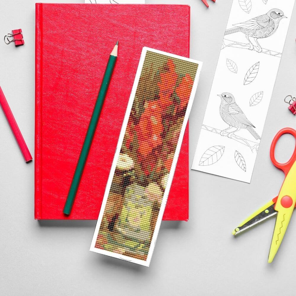 Vase with Red Gladioli Bookmark Cross Stitch Kit