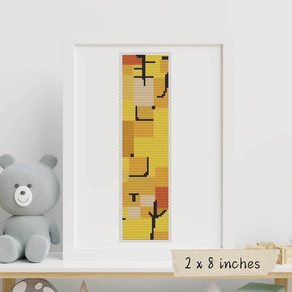 Characters in Yellow Bookmark Cross Stitch Pattern by Paul Klee