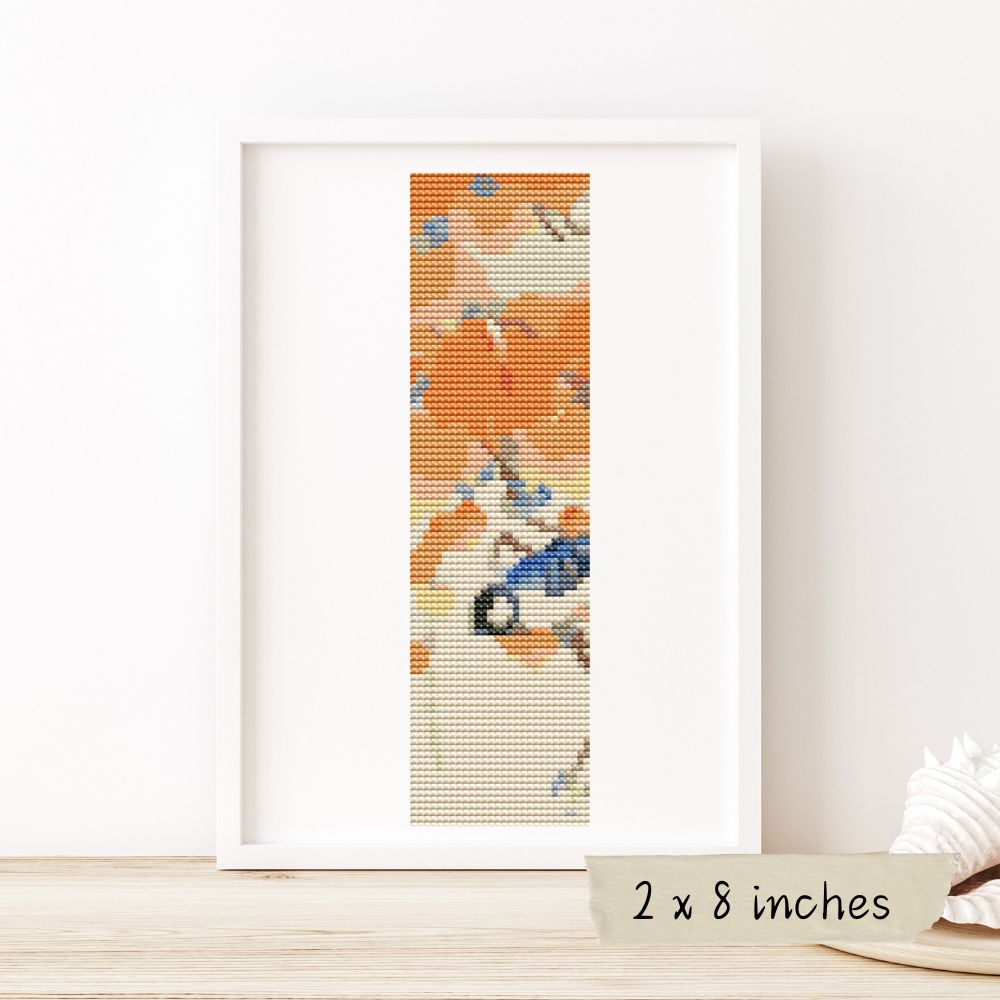 Great Tit on Paulownia Branch Bookmark Cross Stitch Pattern | Ohara Koson