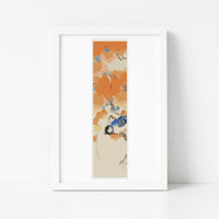 Great Tit on Paulownia Branch Bookmark Cross Stitch Pattern - Bookmark Cross Stitch Pattern - Ohara Koson