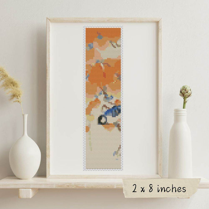 Great Tit on Paulownia Branch Bookmark Cross Stitch Pattern