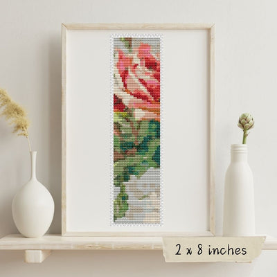 Lush Pink Rose Bookmark Cross Stitch Pattern