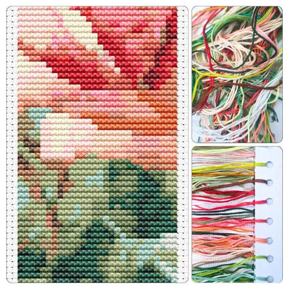 Lush Pink Rose Bookmark Cross Stitch Kit - Bookmark Cross Stitch Kit - Catharina Klein